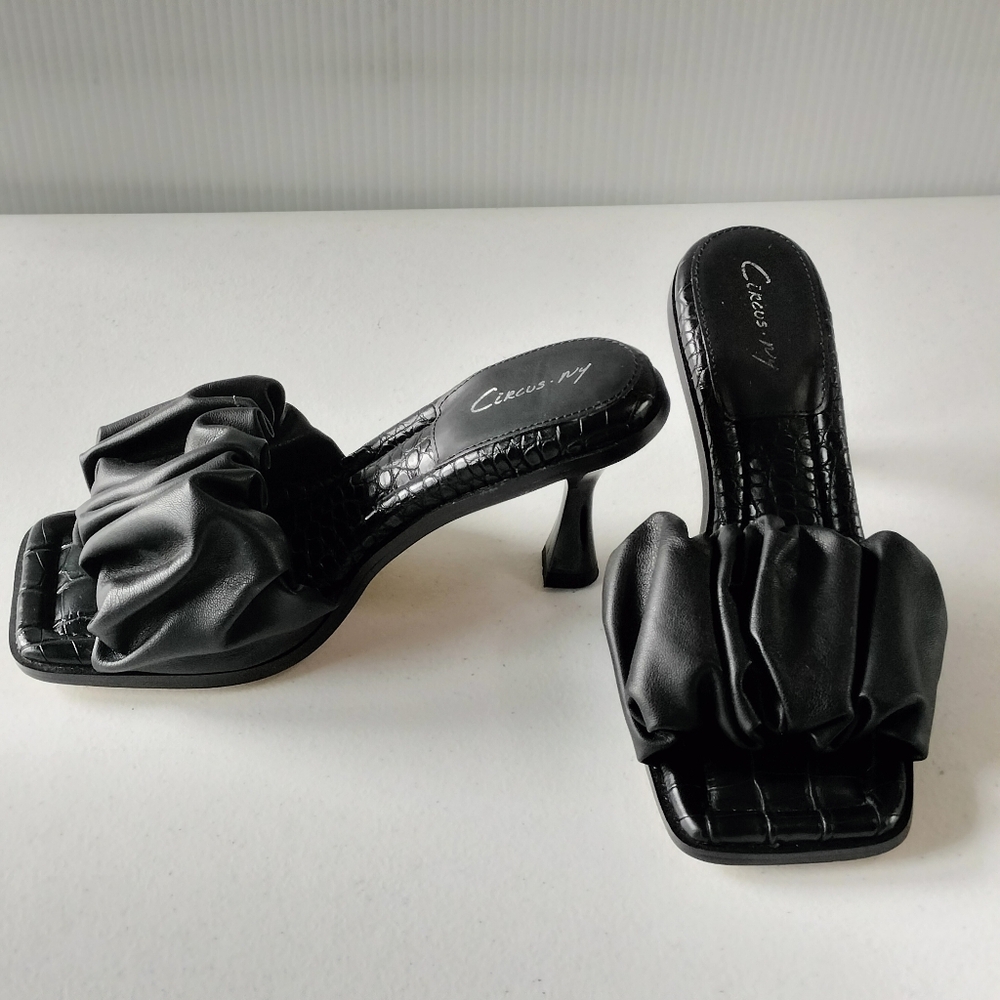 Circus By Sam Edelman Slade Black Slide Sandals Heels 7.5 Wedding Vacation - Picture 4 of 12